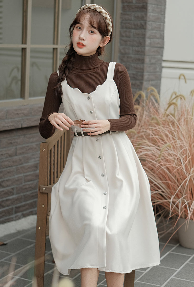 Button Up Scallop Cami Dress (3 Colors)