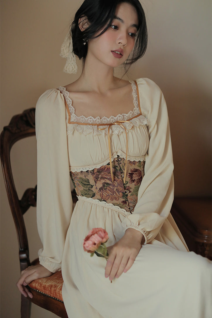 Rustic Floral Waist Corset (Khaki)