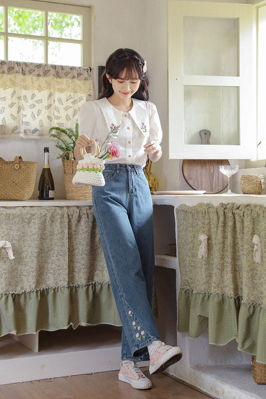 Tulip Tips Embroidered Jeans (2 Colors)