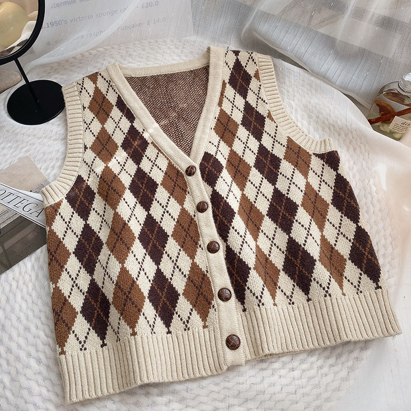 Cinnamon Argyle Plaid Vest (3 Colors)