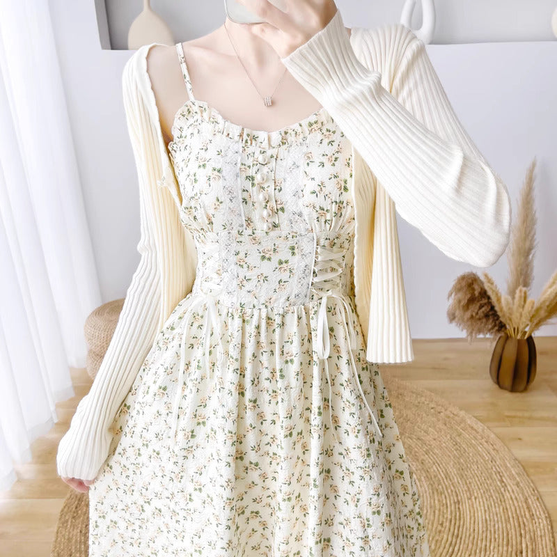 Spring Rose Lace Up Cami Dress (Cream) Spring Rose Lace Up Cami Dress (Cream)