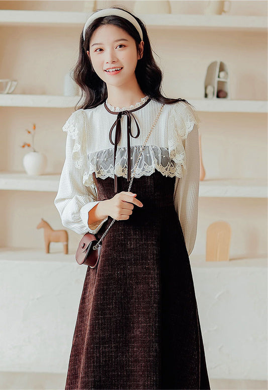 Square Lace High Neck Sweater Dress (2 Colors)