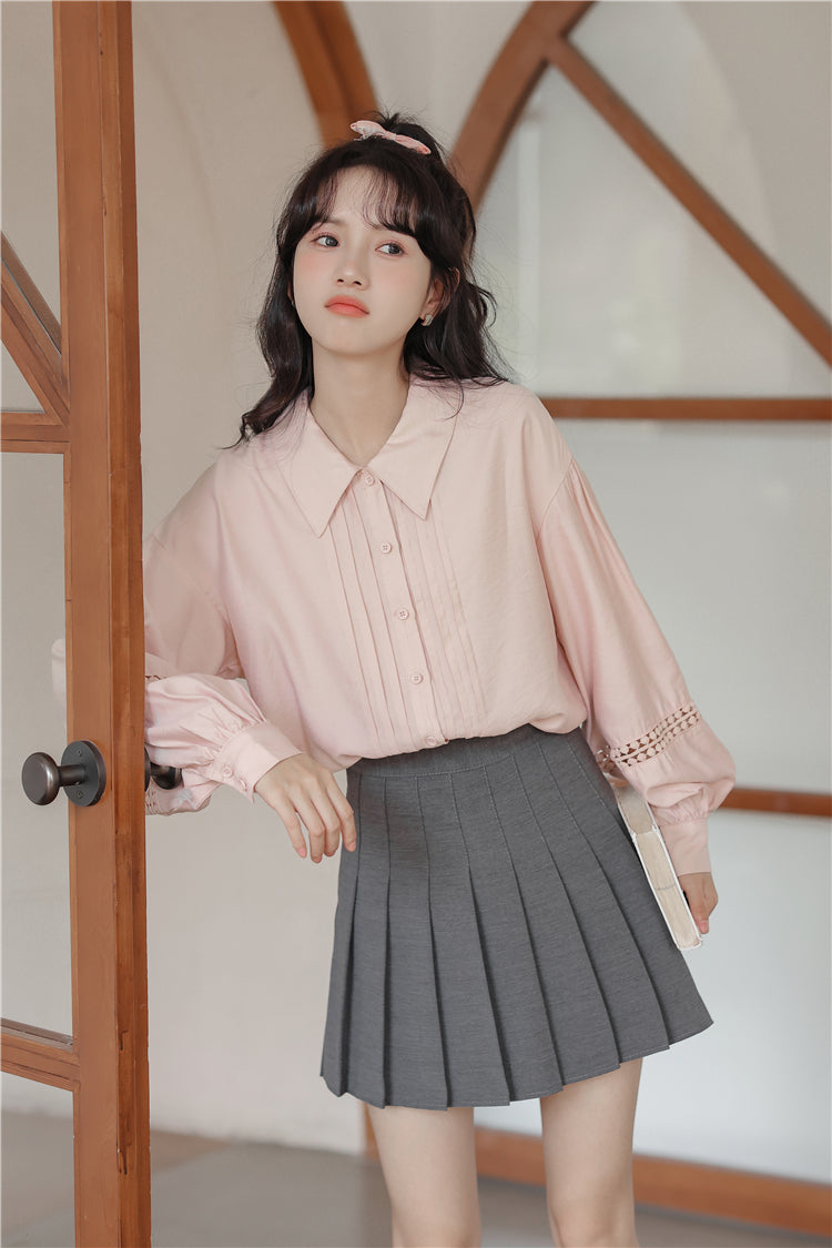 Pintuck Puff Sleeve Blouse (Pink)
