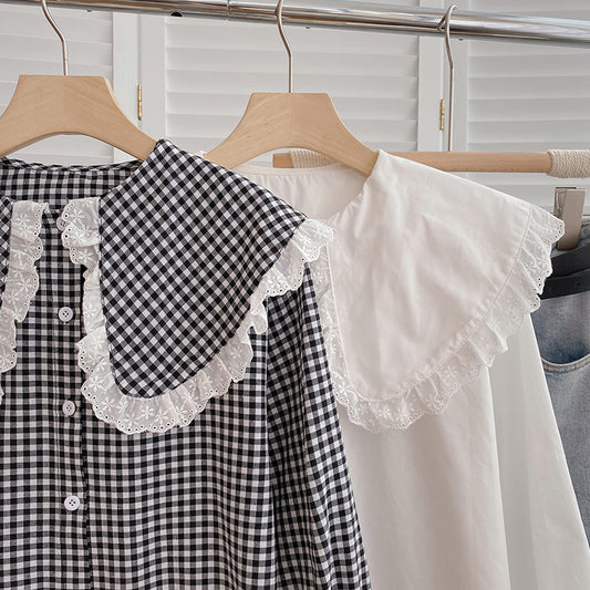 Oversized Lace Peter Pan Button Up Shirt (2 Colors)