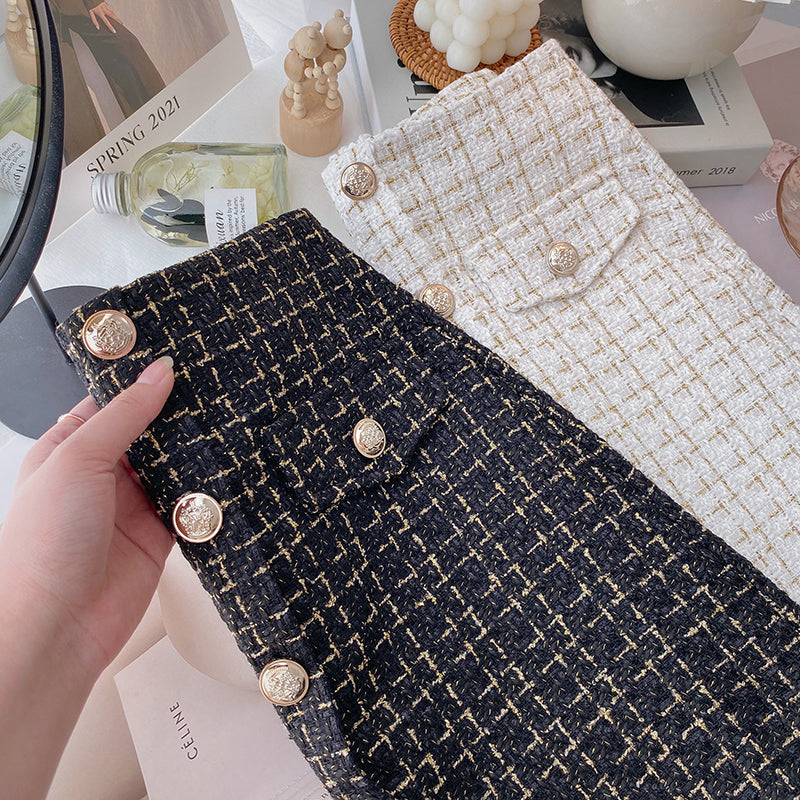 Button Tweed Mini Skirt (2 Colors)