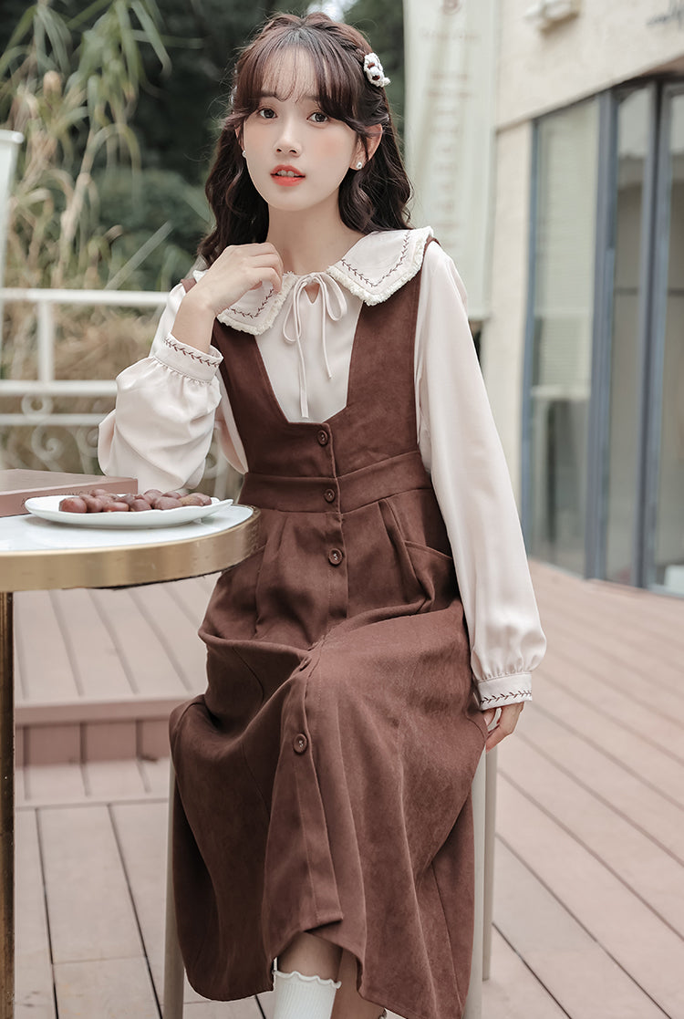 Little Baker Button Up Pinafore Dress (Chocolate)
