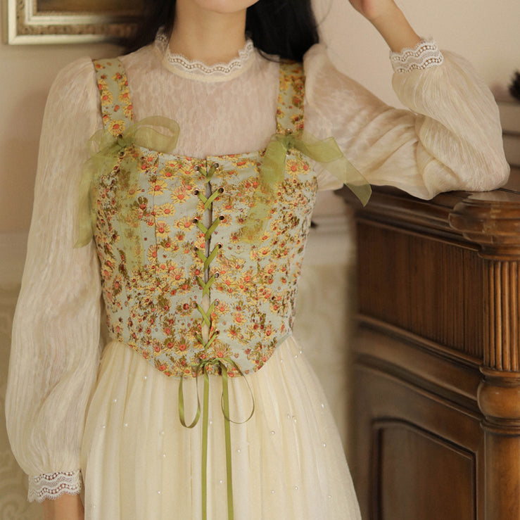 Sunflower Garden Jacquard Corset (Green)