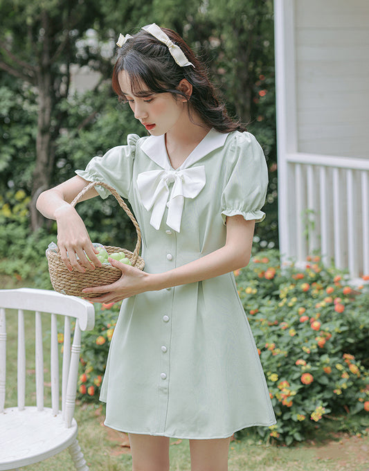 Sweet Sailor Button Mini Dress (Green)