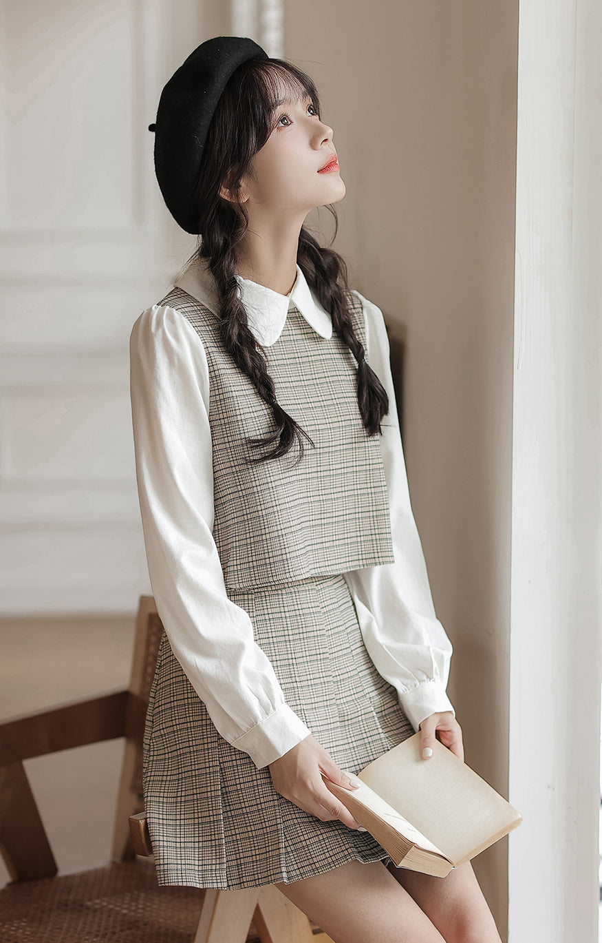Preppy Plaid Two-Piece Set (Gray)