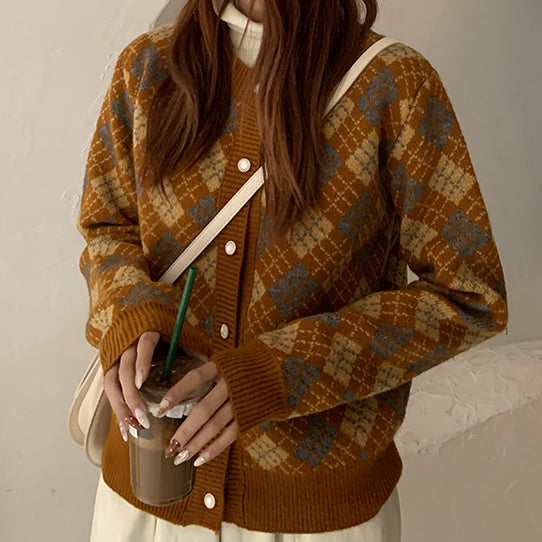 Diamond Plaid Cardigan (2 Colors)