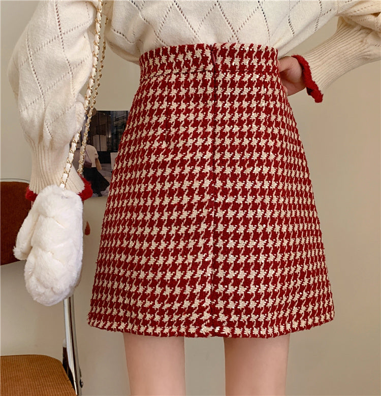 Houndstooth Tweed Mini Skirt (2 Colors)