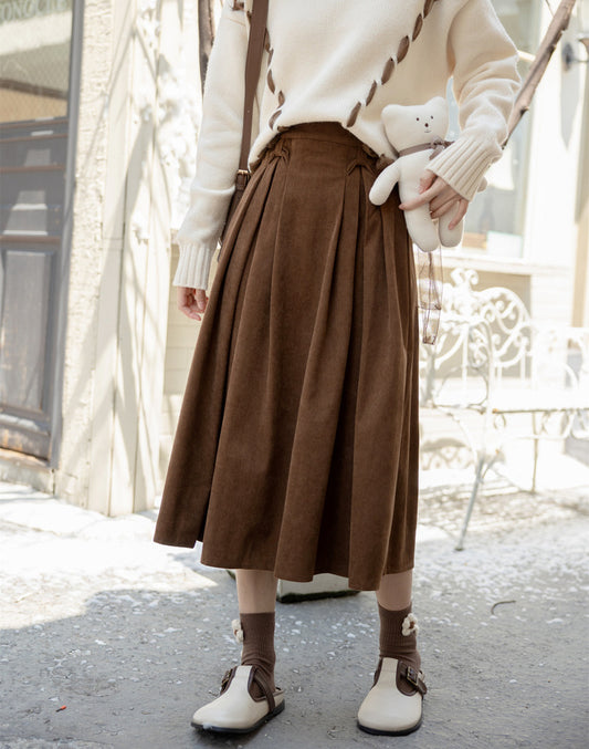 Corduroy Bow Midi Skirt (3 Colors)