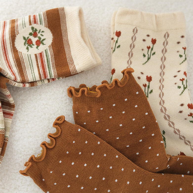 Fall Florals Sock Set (Brown)