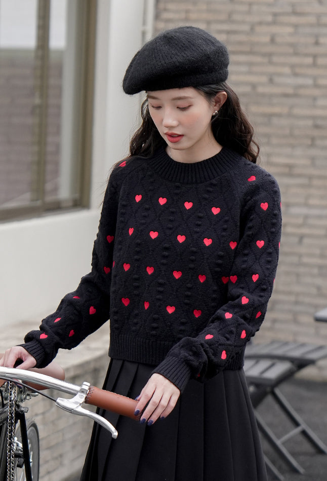 Little Hearts Embroidered Sweater (2 Colors)