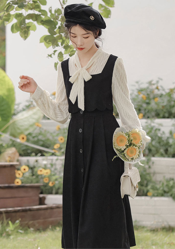 Scallop Button Up Twofer Dress (3 Colors)