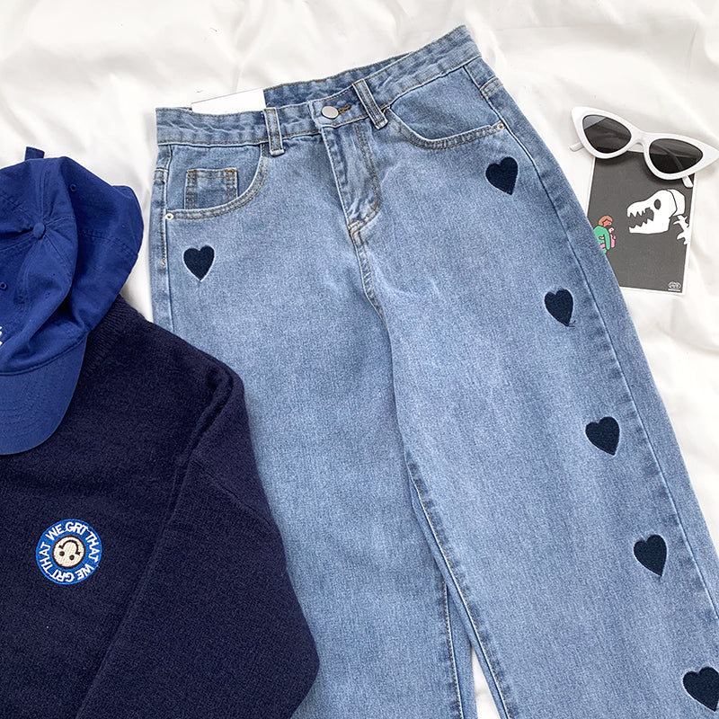 Embroidered Heart Jeans (2 Colors)