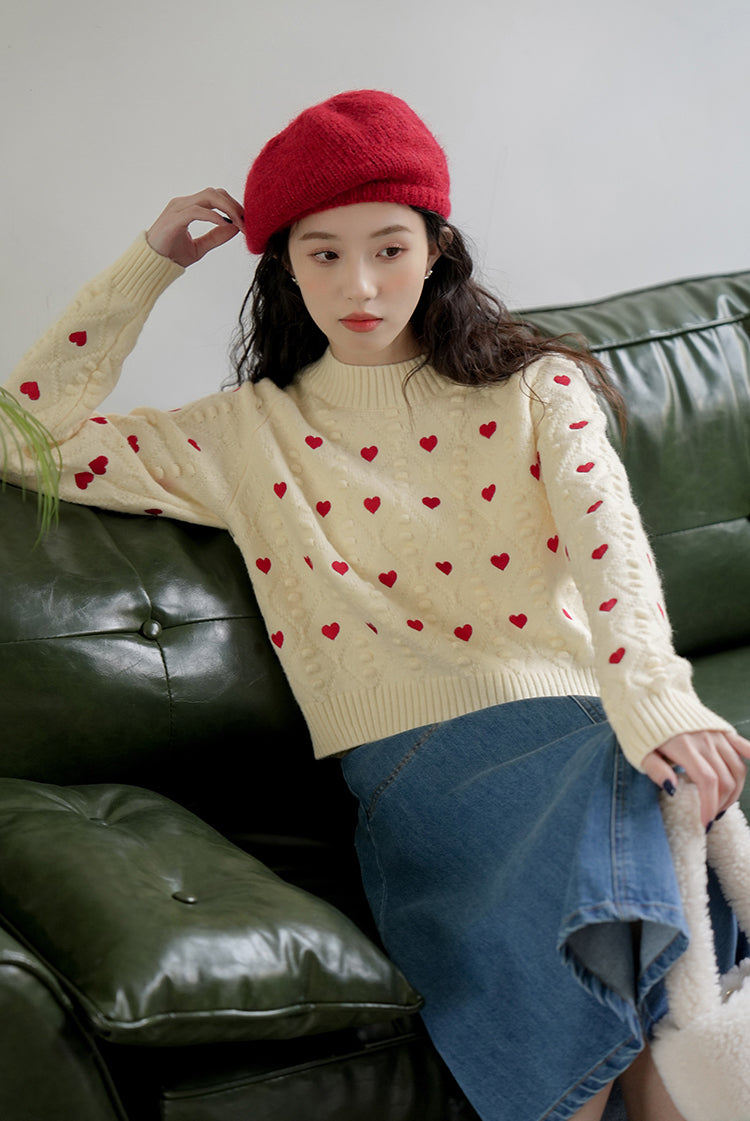 Little Hearts Embroidered Sweater (2 Colors)