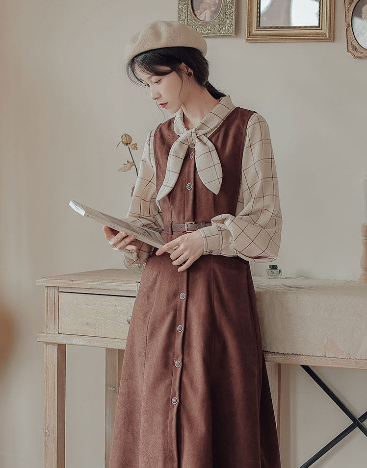 Button Up Suede Pinafore Dress (4 Colors)
