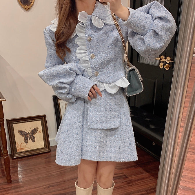 Scallop Tweed Jacket / Skirt (Blue)