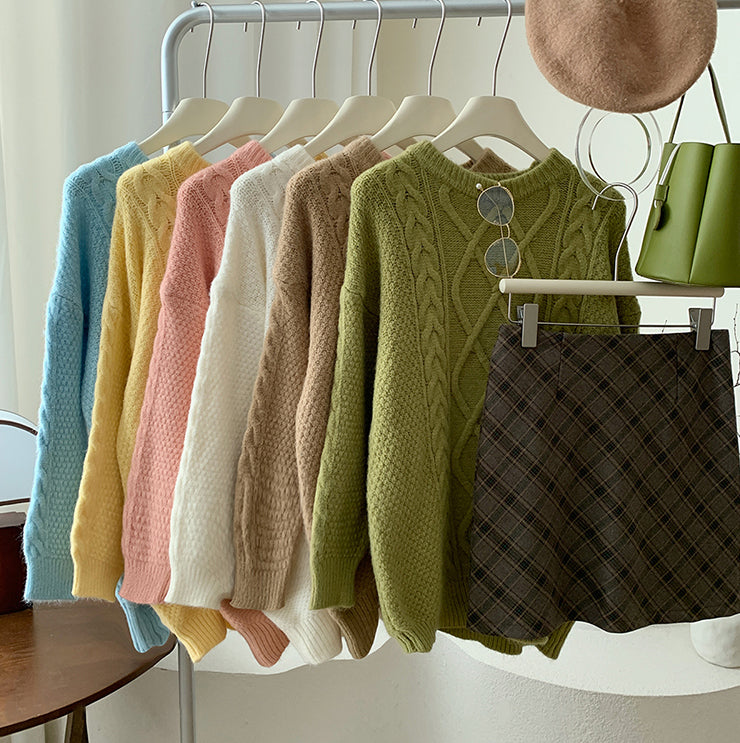 Macaron Cable Knit Sweater (6 Colors)