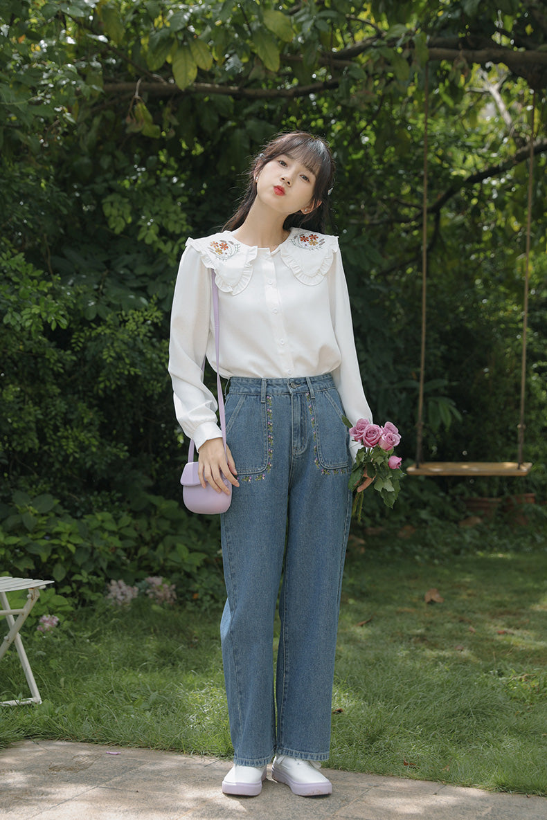 Retro Amethyst Floral Pocket Jeans (Medium Denim)