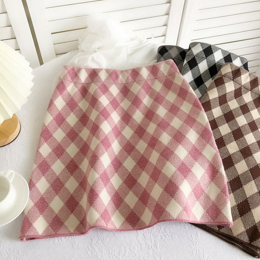 Gingham Diamond Knit Skirt (6 Colors)