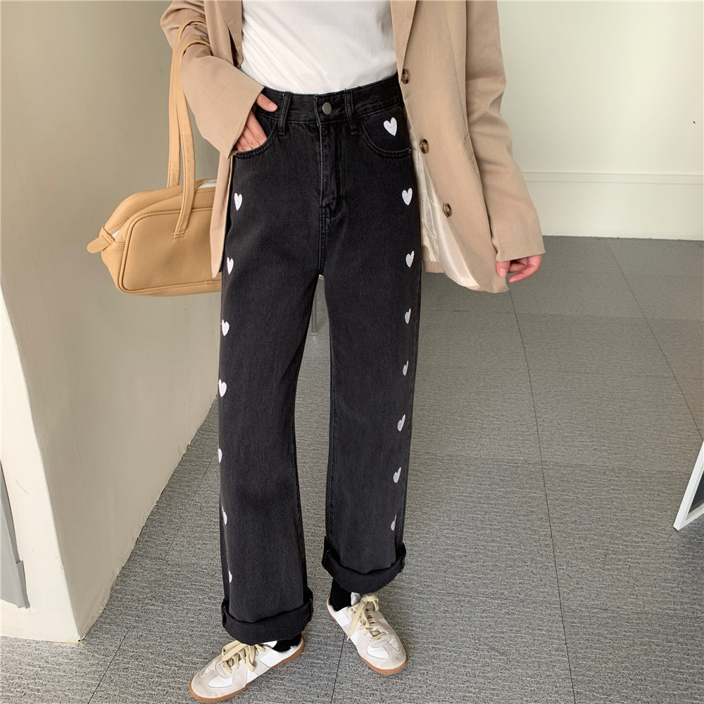 Embroidered Heart Jeans (2 Colors)