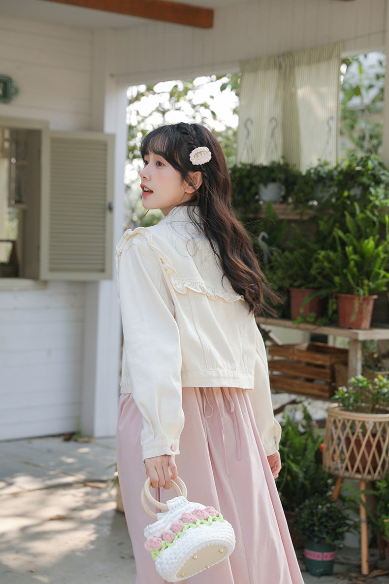 Budding Blossoms Cropped Jacket (White)