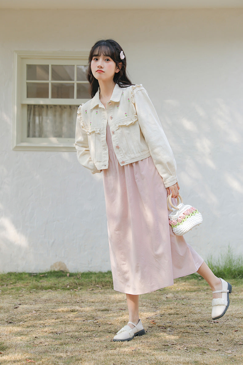 Budding Blossoms Cropped Jacket (White)