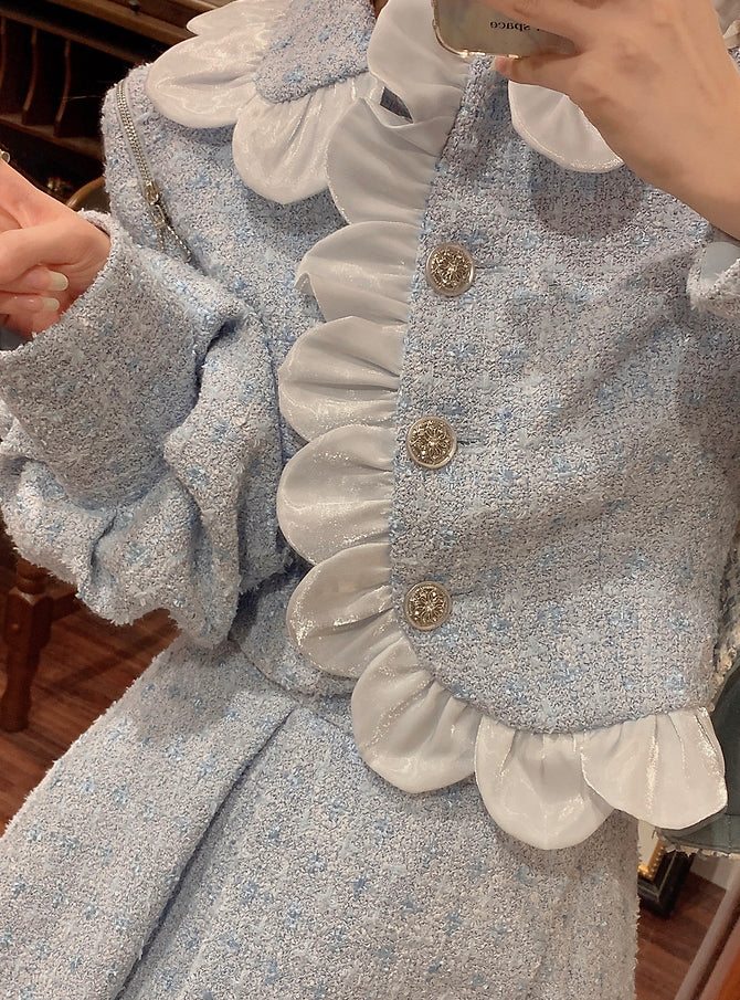 Scallop Tweed Jacket / Skirt (Blue)