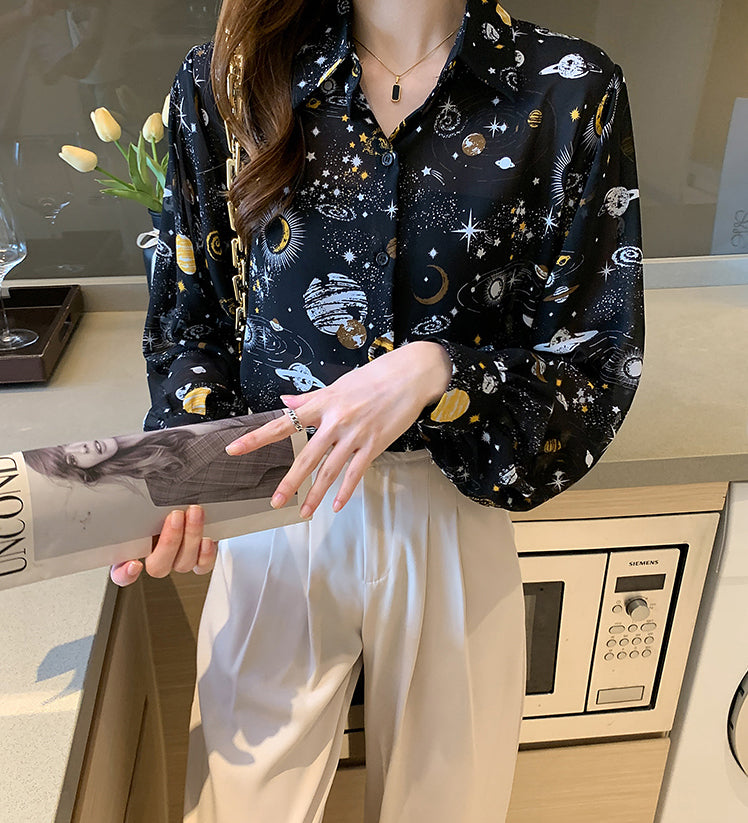 Cosmic Galaxy Button Up Shirt (Black)