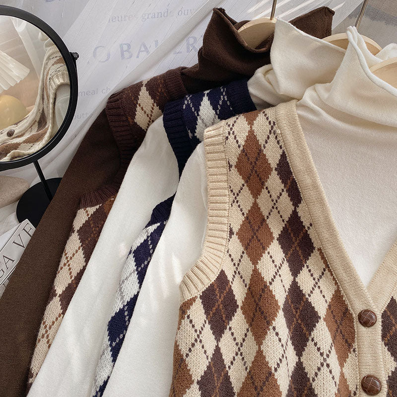 Cinnamon Argyle Plaid Vest (3 Colors)
