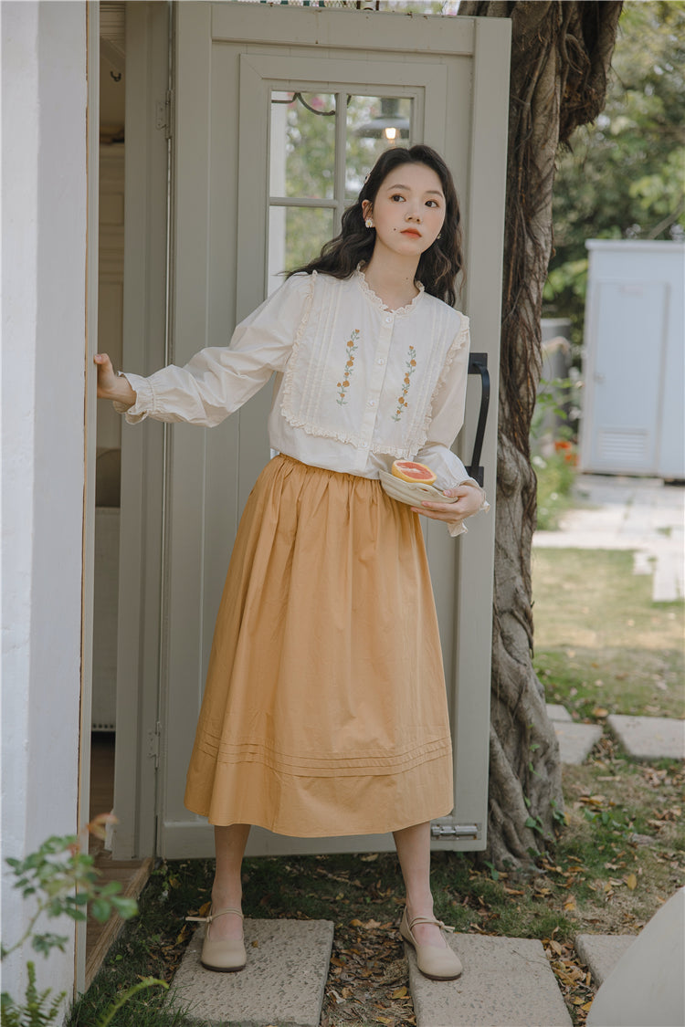 Golden Rose Embroidered Blouse (Cream)