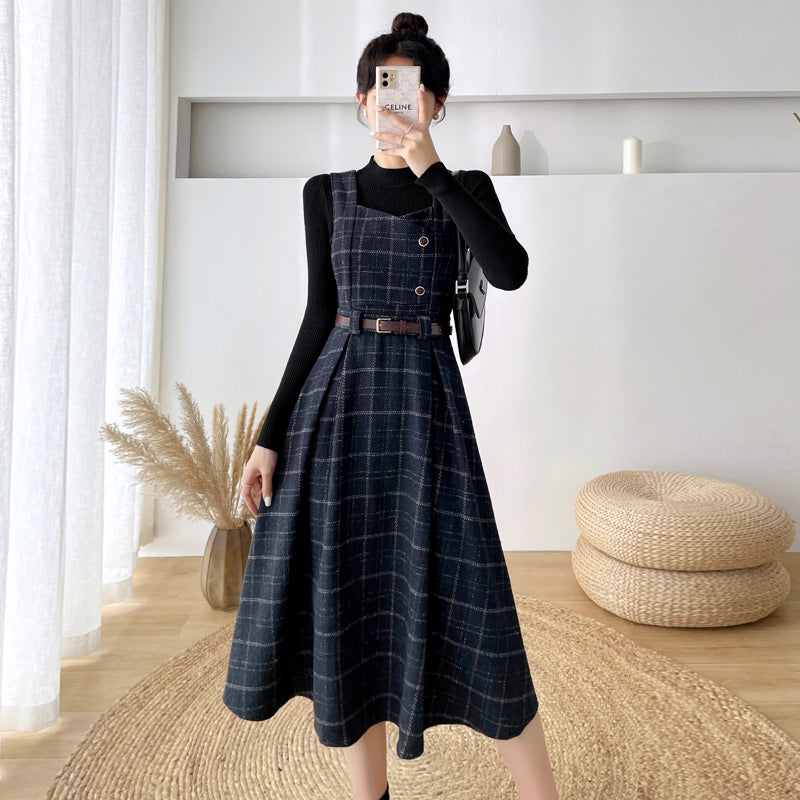 Plaid Pinafore Midi Dress (3 Colors)