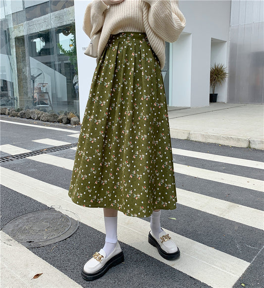 Raining Flowers Corduroy Midi Skirt (3 Colors)