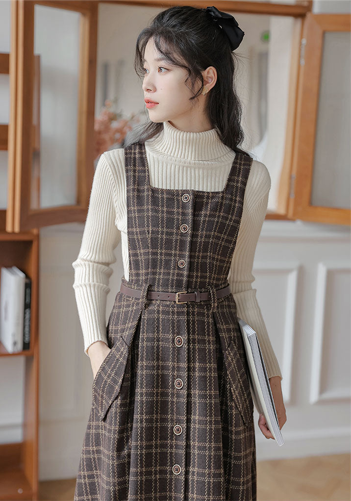 Button Up Plaid Pinafore Dress (2 Colors)