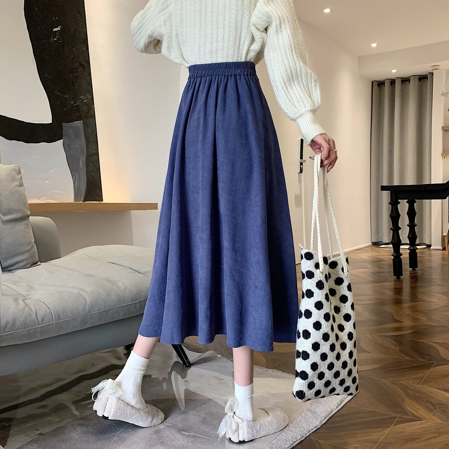 Corduroy Suede Midi Skirt (5 Colors)