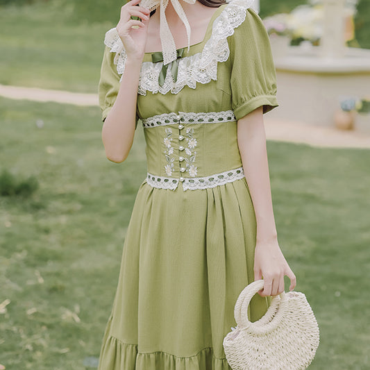 Matcha Daisy Corset Midi Dress (Green)