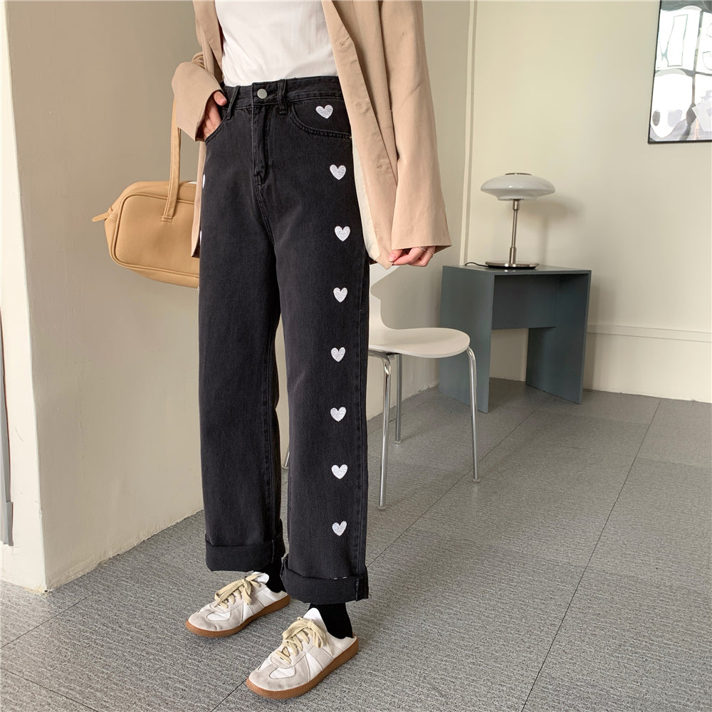 Embroidered Heart Jeans (2 Colors)