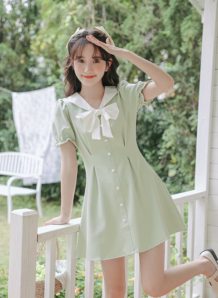 Sweet Sailor Button Mini Dress (Green)