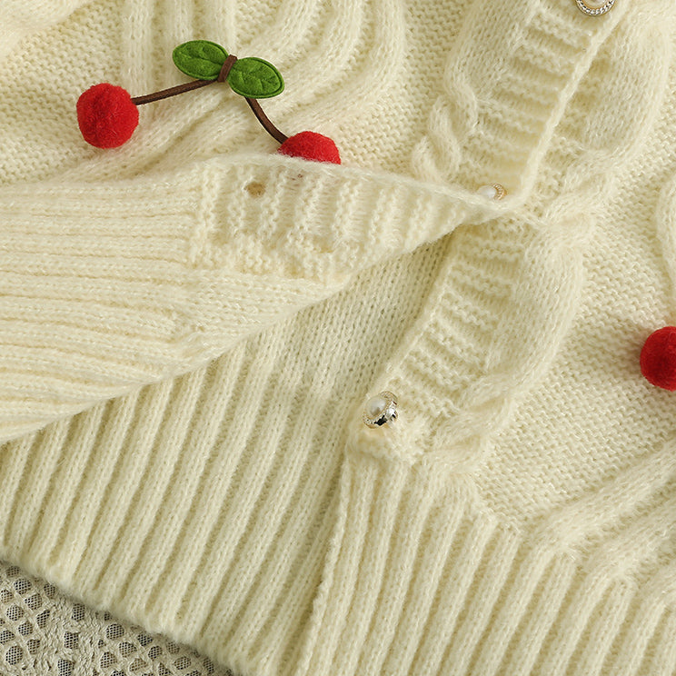 Cherry Pom Pom Cropped Cardigan (4 Colors)
