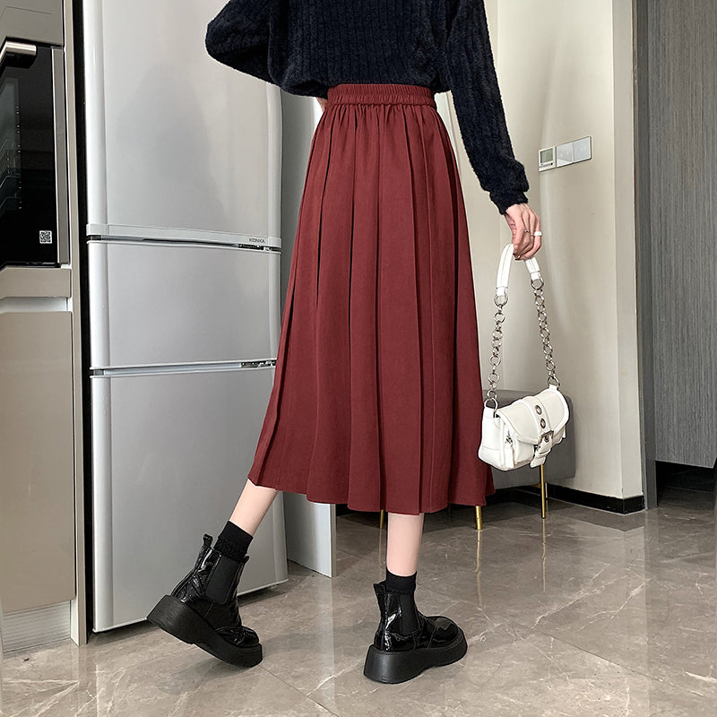 Corduroy Suede Pleated Midi Skirt (6 Colors)