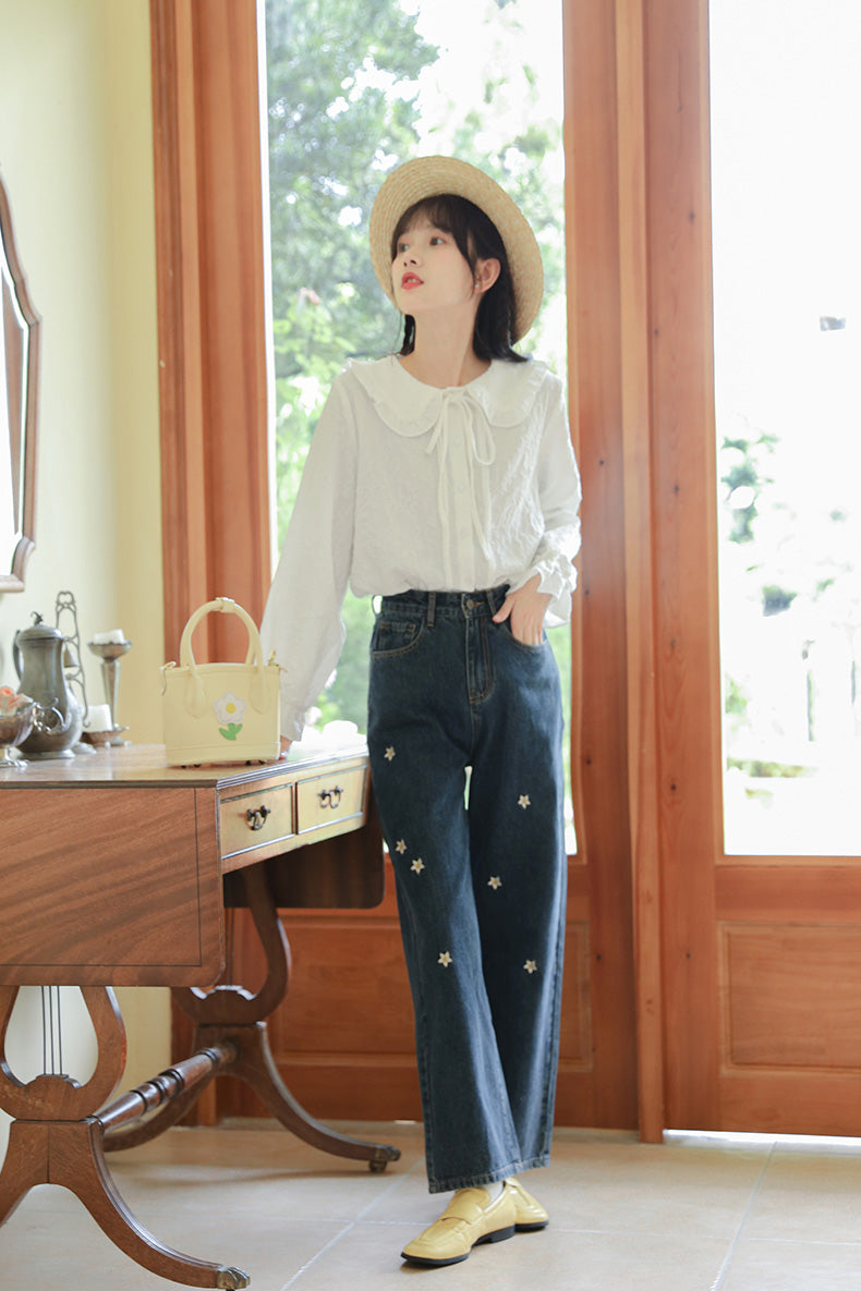 Raining Daisies Embroidered Jeans (Dark Denim)