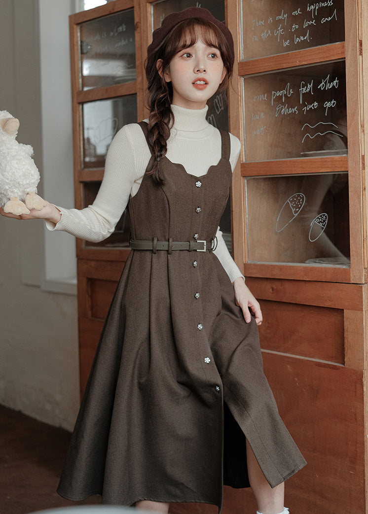 Button Up Scallop Cami Dress (3 Colors)