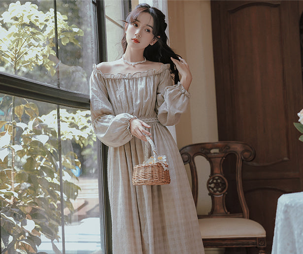 Country Corset Midi Dress (Beige/Olive)