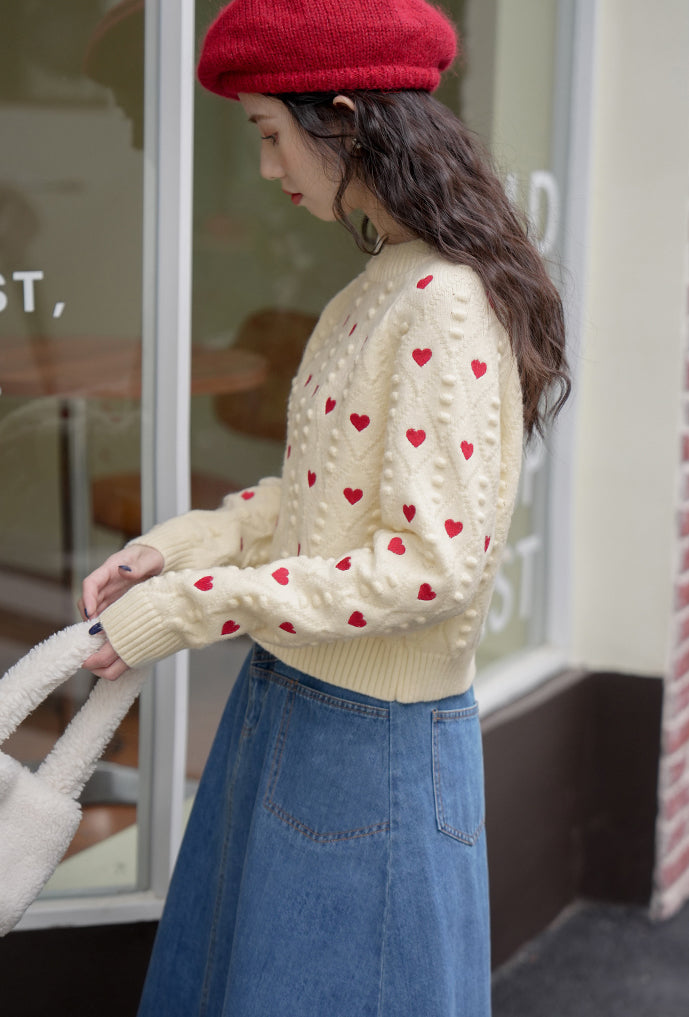 Little Hearts Embroidered Sweater (2 Colors)