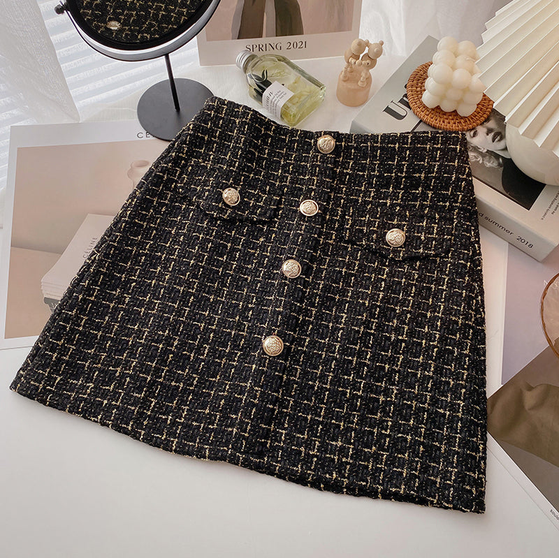 Button Tweed Mini Skirt (2 Colors)