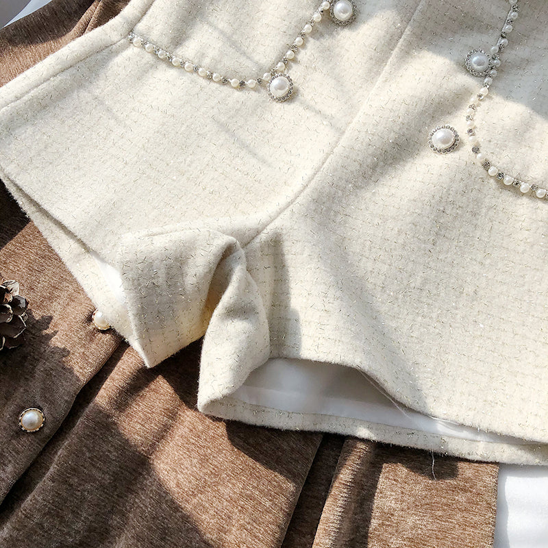 Pearl Trim Tweed Shorts (2 Colors)