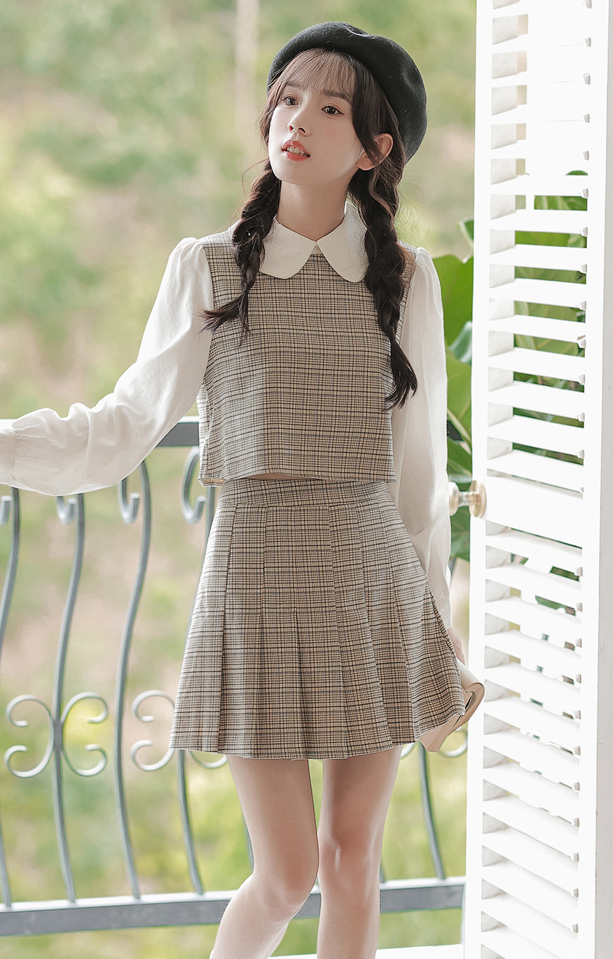 Preppy Plaid Two-Piece Set (Gray)