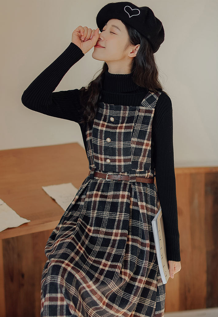 Holiday Plaid Pinafore Midi Dress (2 Colors)